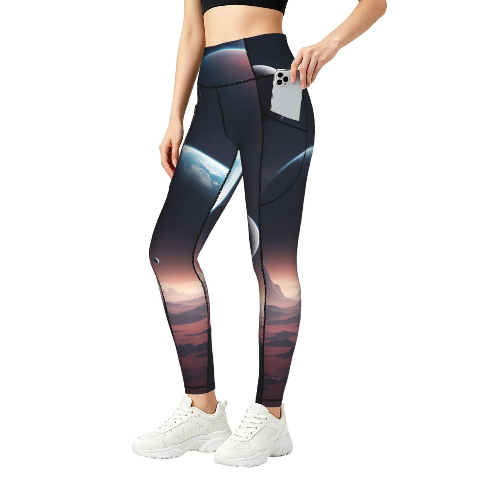 Leggings con estampado de planeta espacial cómodos y sin transparencias para ejercicio 8