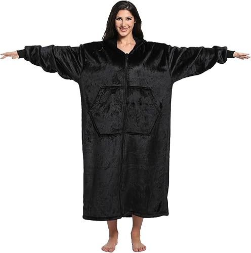 Miniatura 4 de FUSSEDA - Sudadera con manta portátil de gran tamaño, forro polar cálido y grueso con capucha sherpa acogedora con bolsillos y mangas. Regalo para