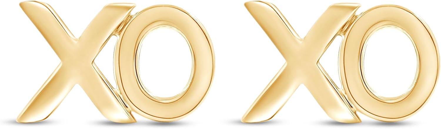 XO Stud Earrings With Push Back Minimalist Plain Jewelry For Women In 14K Gold Plated Sterling Silver Gift For Her