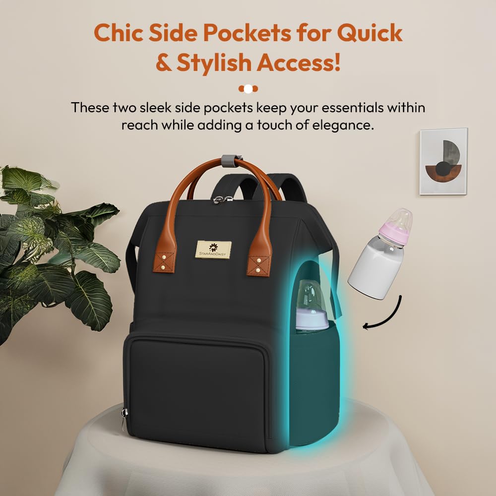 StarAndDaisy Diaper Backpack For Mothers For Travel/Diaper Bags For Mom With Multi Compartments, Insulated Bottle Pockets, Waterproof, Ultra Soft Oxford Fabric, 24Lt Capacity - Black 4