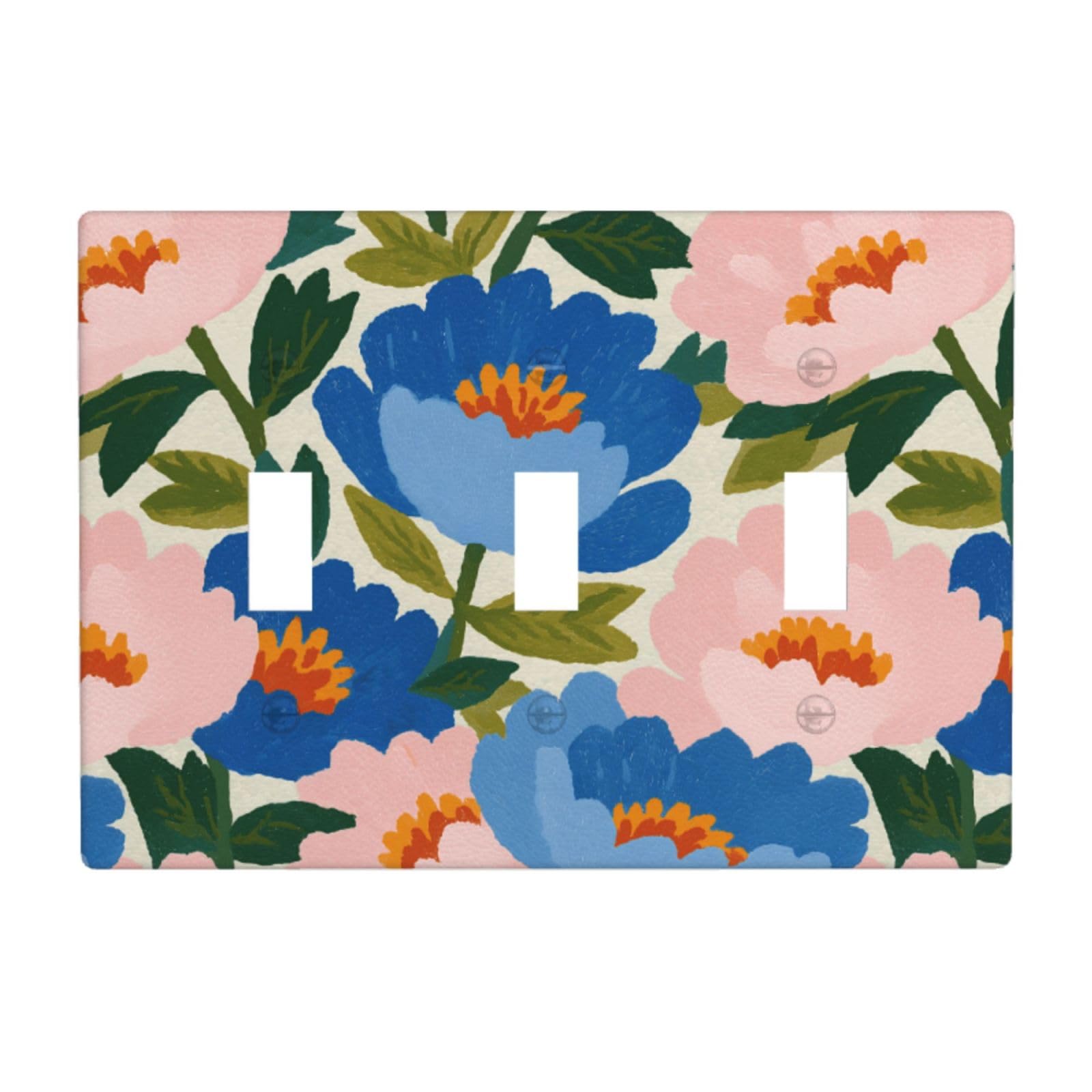 Woshuwo White Simple And Colorful Gouache Peonies Light Switch Covers 3 Gang Triple Toggle Wall Plate Switchplate Electrical Faceplate For Bathroom Kitchen Bedroom Decor