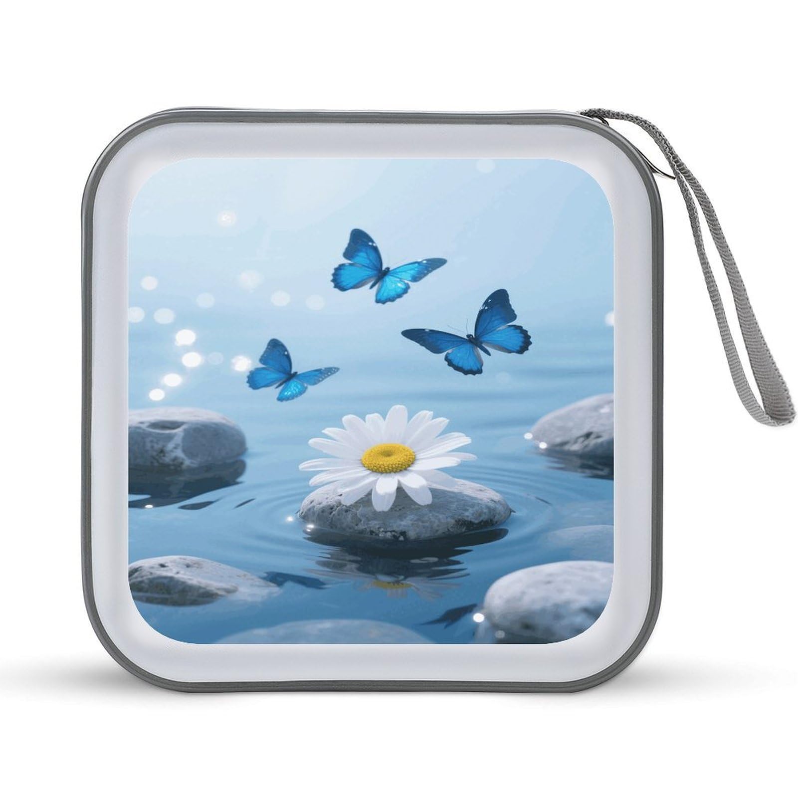 VstaDank Flower And Butterfly Zen Stone CD Case Portable Zipper CD Case 40 Capacity Hard Plastic DVD Cases Holder Large Storage Disc Wallet Bag for Car Home Travel DVD Collection Bag