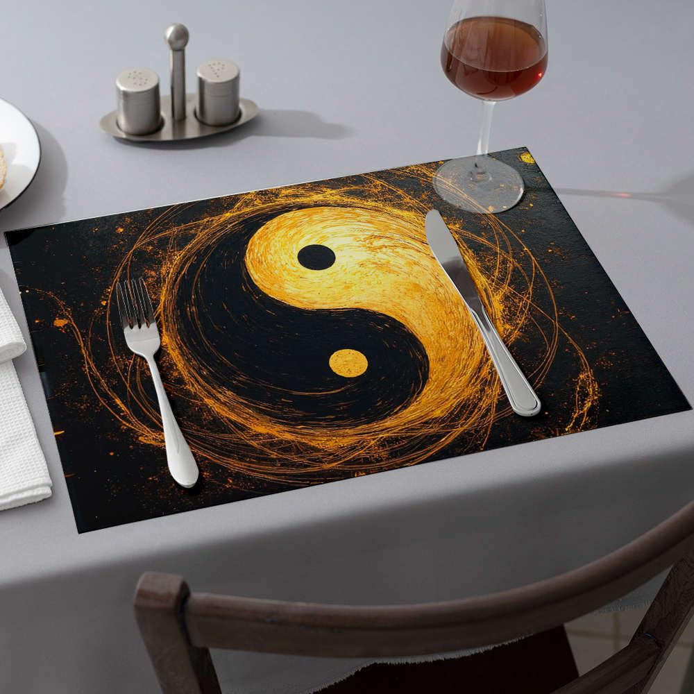 Lot de sets de table lavables motif Yin et Yang doré protecteurs de table faciles à nettoyer