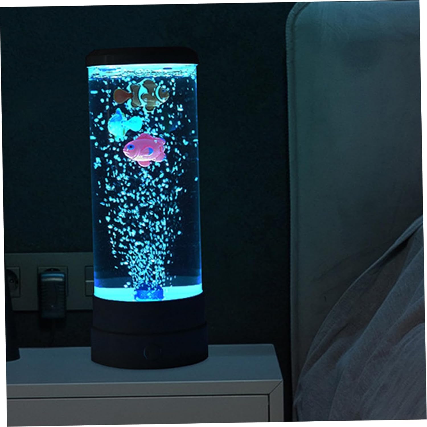 Bubble Fish Lamp - Color Changing Fish Tank Sensory USB & Battery Powered Mood Lamp with Remote Control for Desk Office Home Decor - Black