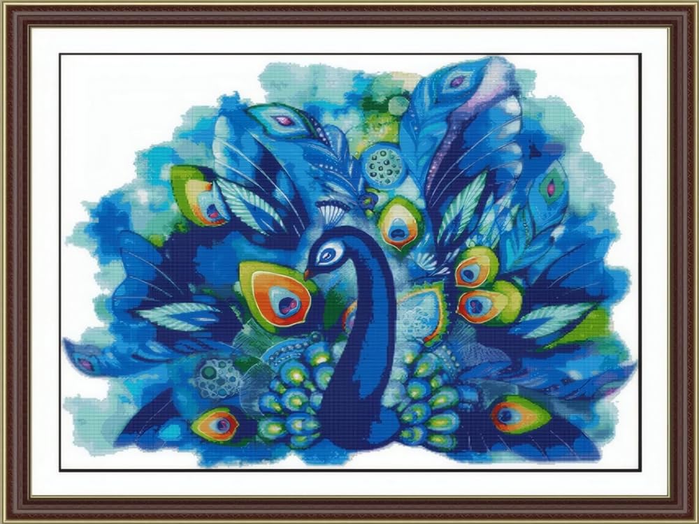 GLTEYACO Embroidery Cross Stitch Kit Painted Peacock 11CT Stamped Cross Stitch Kits DIY Adult Beginners for Pre-Printed Needlepoint Crafts 40x50 cm