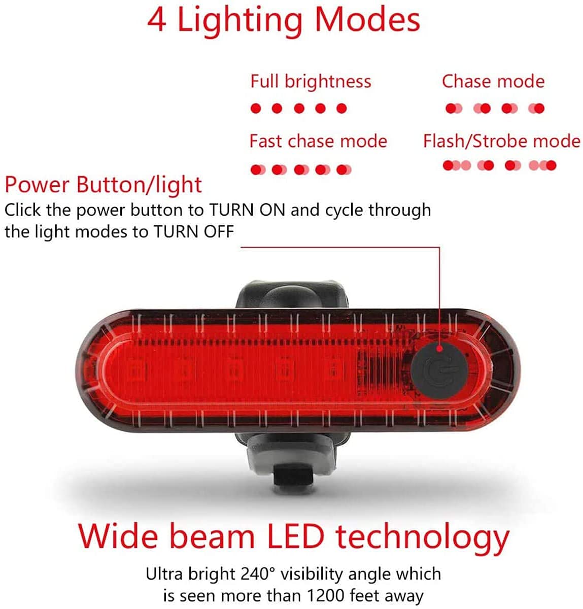 Conjunto de luz de bicicleta, luces de ciclo 4 modos 3 luces frontales LED y conjuntos de espalda 2200mAh USB Luces de bicicletas recargables USB Faros impermeables Se adapta a todas las bicicletas