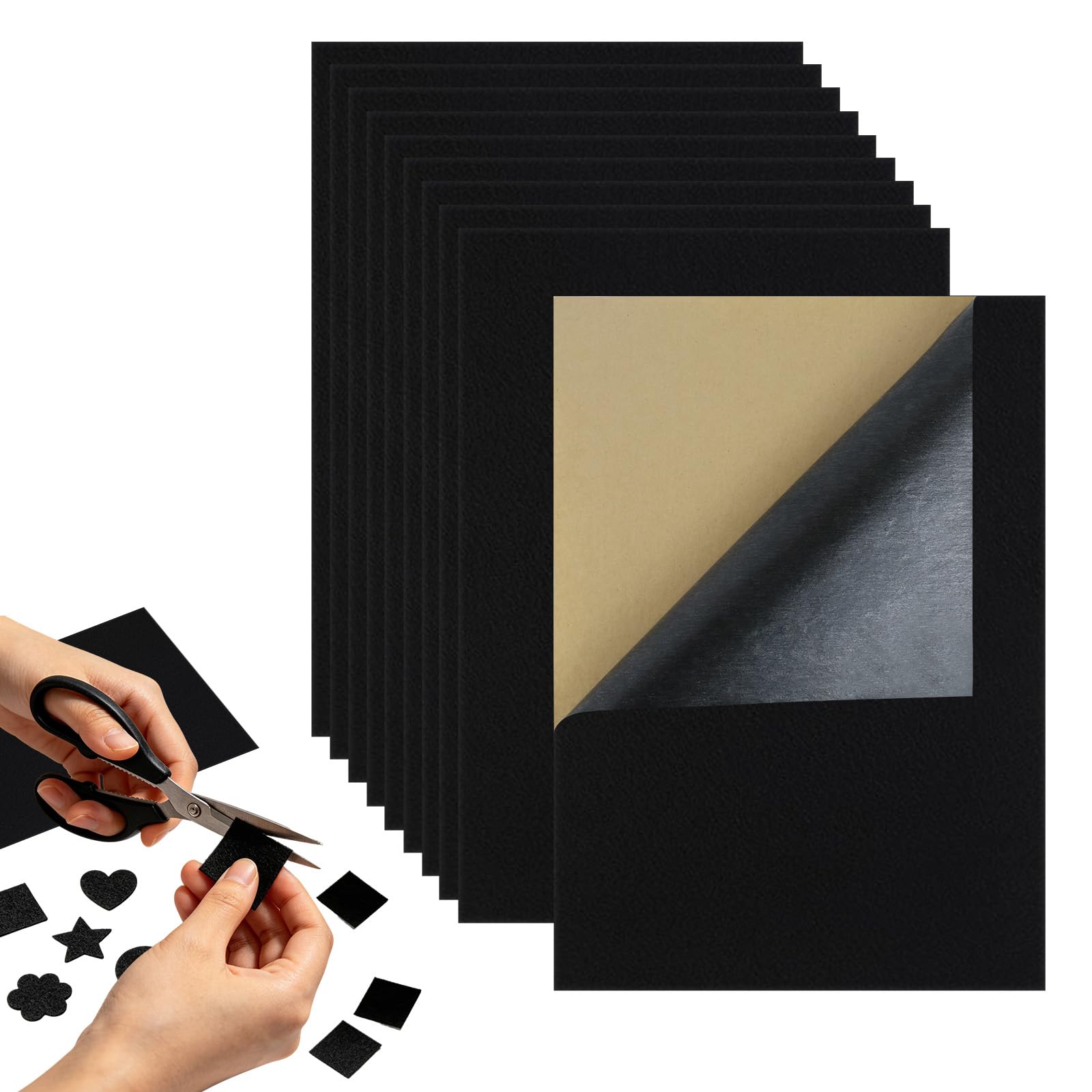 WaClaw 10PCS Black Self Adhesive Felt Sheets, Soft Velvet Sticky Back Felt for Jewelry Box and Drawer Liner, Art and Craft Making (A4 Size) (Black)-image-35