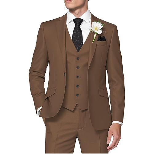 HUUTOE Men's 3 Piece Suits Slim Fit Prom Wedding Suits for Men Suit Summer Blazer Jacket Vest Pants Tuxedo Set