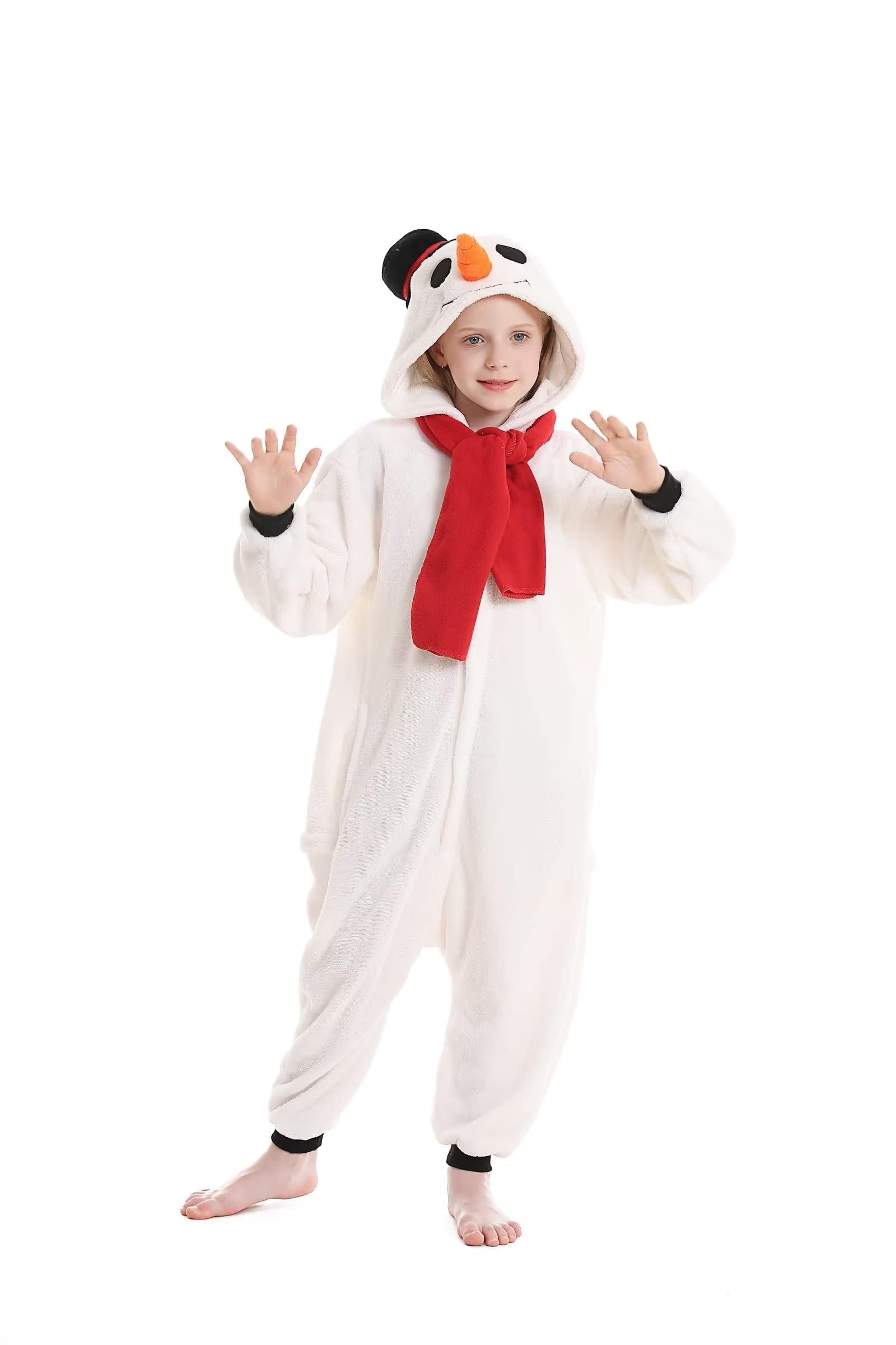 DarkCom Animal Onesie for Kids,Flannel Cosplay Snowman Christmas Costume Parent-Child Sleepwear for Girls Boys 12-13 Years - Image 2