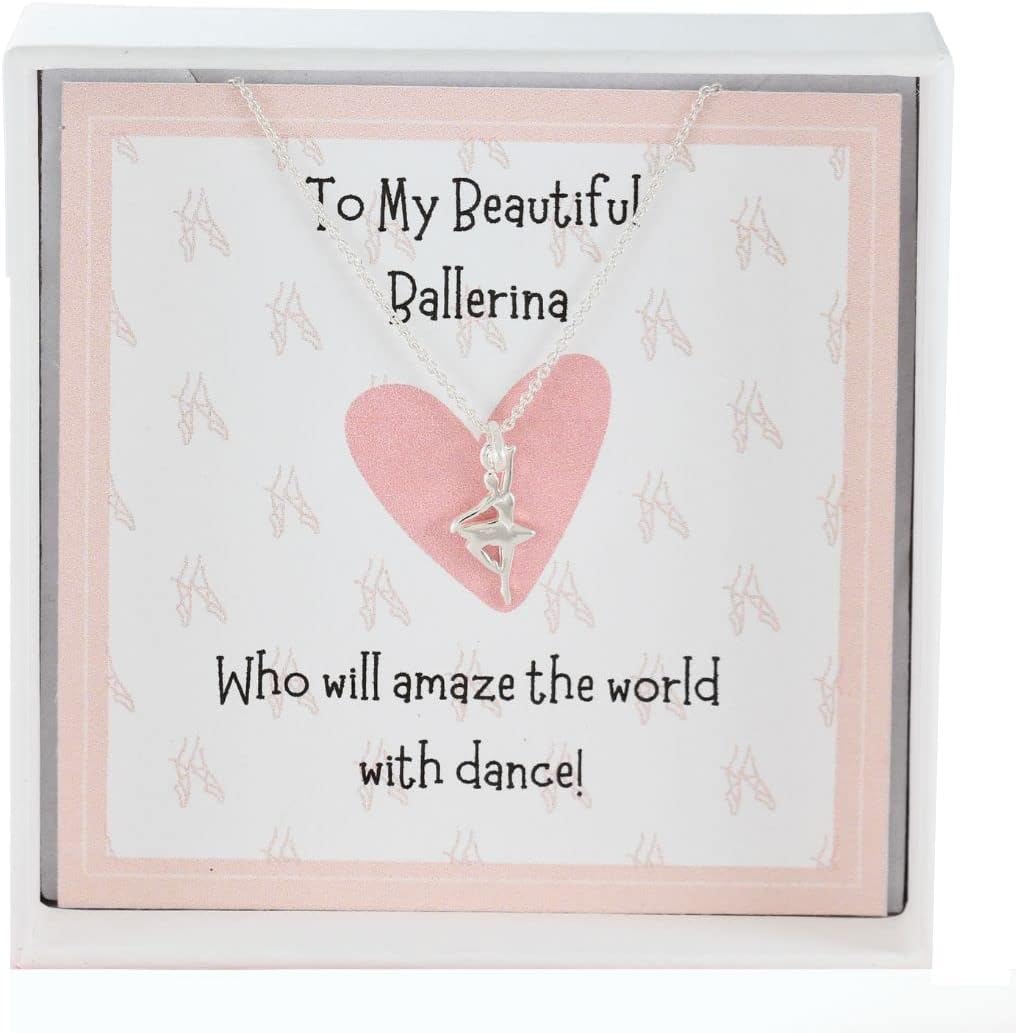 Recital Gift for Girls Ballerina Pendant Necklace Sterling Silver 16"