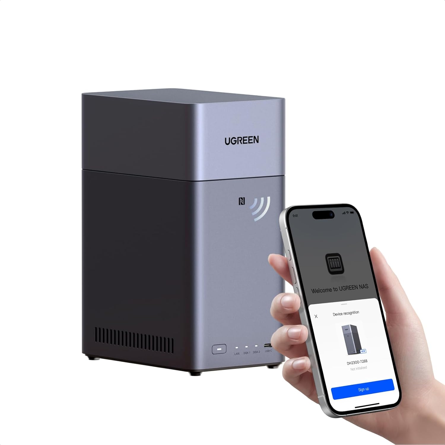 UGREEN NAS DH2300 2-Bay Desktop NASync, Support Capacity 64TB (Diskless), Remote Access, AI Photo Album, Beginner Friendly System, 4GB RAM on Board,1GbE, 4K HDMI, Network Attached Storage(Diskless)