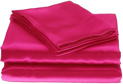 Miniatura 1 de 100% seda pura, color liso, satén sedoso suave, lujoso y calidad de hotel, 4 piezas (1 encimera + 1 sábana bajera + 2 fundas de almohada), juego de