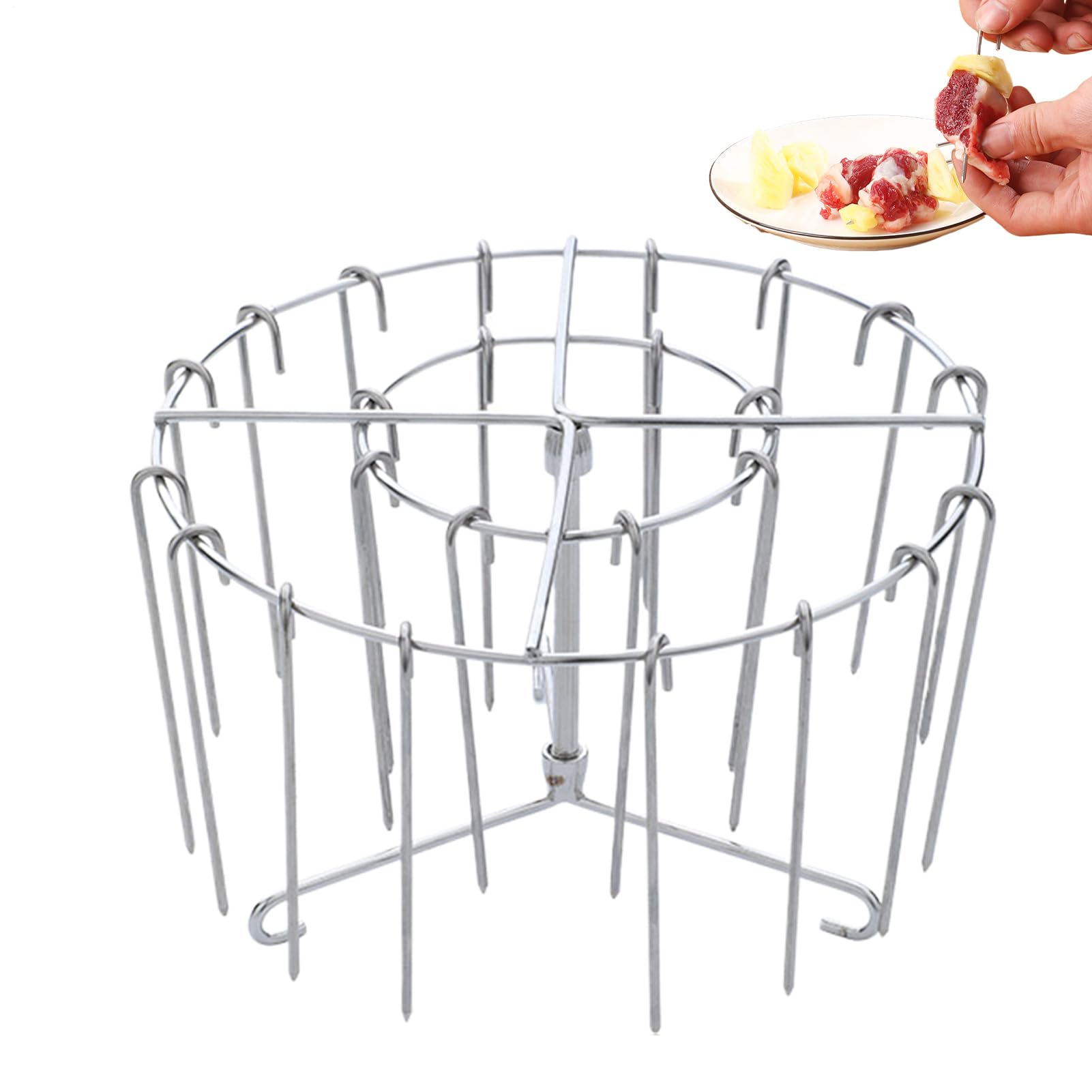 Air Fryer Rack, Stainless Meat Holder, Vertical Cooking Skewer Stand, Grilling Accessory, 6.3x3.94 Inches, Rotating Tool for Chicken Bacon and Home Food Preparation