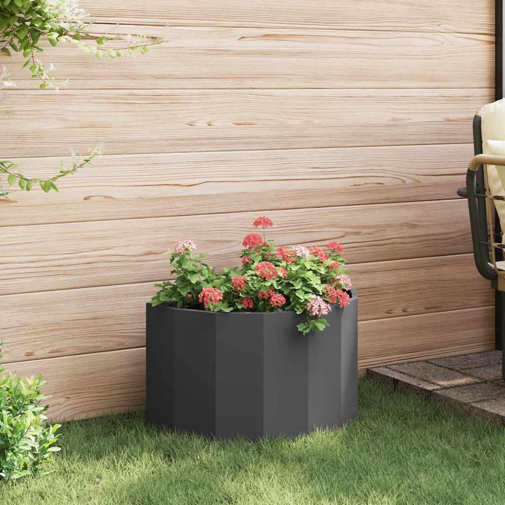 Pflanzkübel Schwarz 60 x 30 x 35 cm, Halbrunder Gartenpflanzer aus Stahl für Außenbereich, Modernes Metall Pflanzgefäß für Garten, Terrasse und Balkon, Stabiles Blumenbeet
