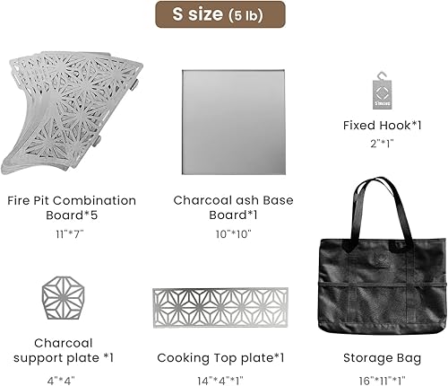 Miniatura 9 de S'more Fogata portátil para campamento, hoguera al aire libre con parrilla para cocinar, estufa con bolsa de almacenamiento, chimenea de jardín