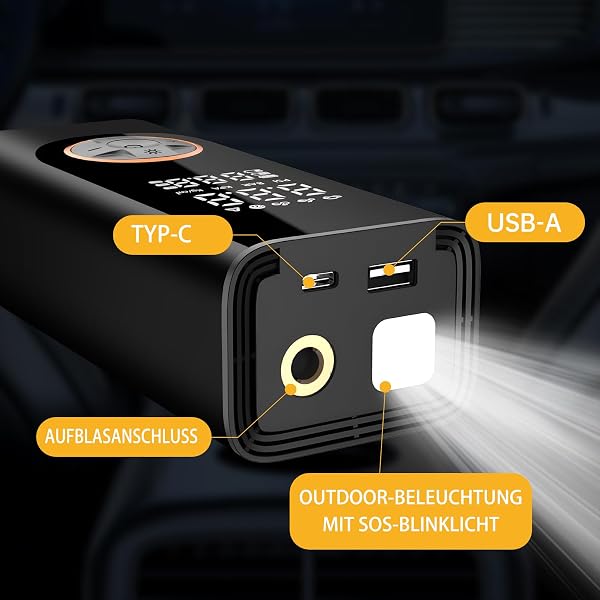Corded/Cordless Dual Purpose Digital Tyre Inflator,Portable Air Compressor,Car Tyre Pump,Supports Preset Tyre Pressure and Auto Shutoff,with LED Lights for Car Tyres and Other Inflatable Devices - 5