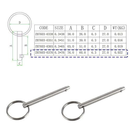 Miniatura 2 de YXQ 2 pines de liberación rápida, diámetro de 1/4 pulgadas (0.248 in), longitud total 3 pulgadas, longitud efectiva: 2.4 pulgadas, acero inoxidable