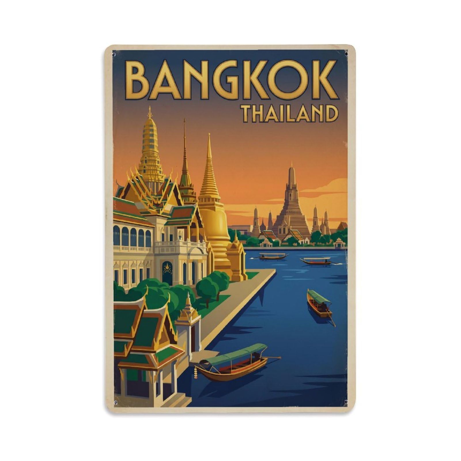 Metal Tin Sign Vintage Travel Thailand Bangkok