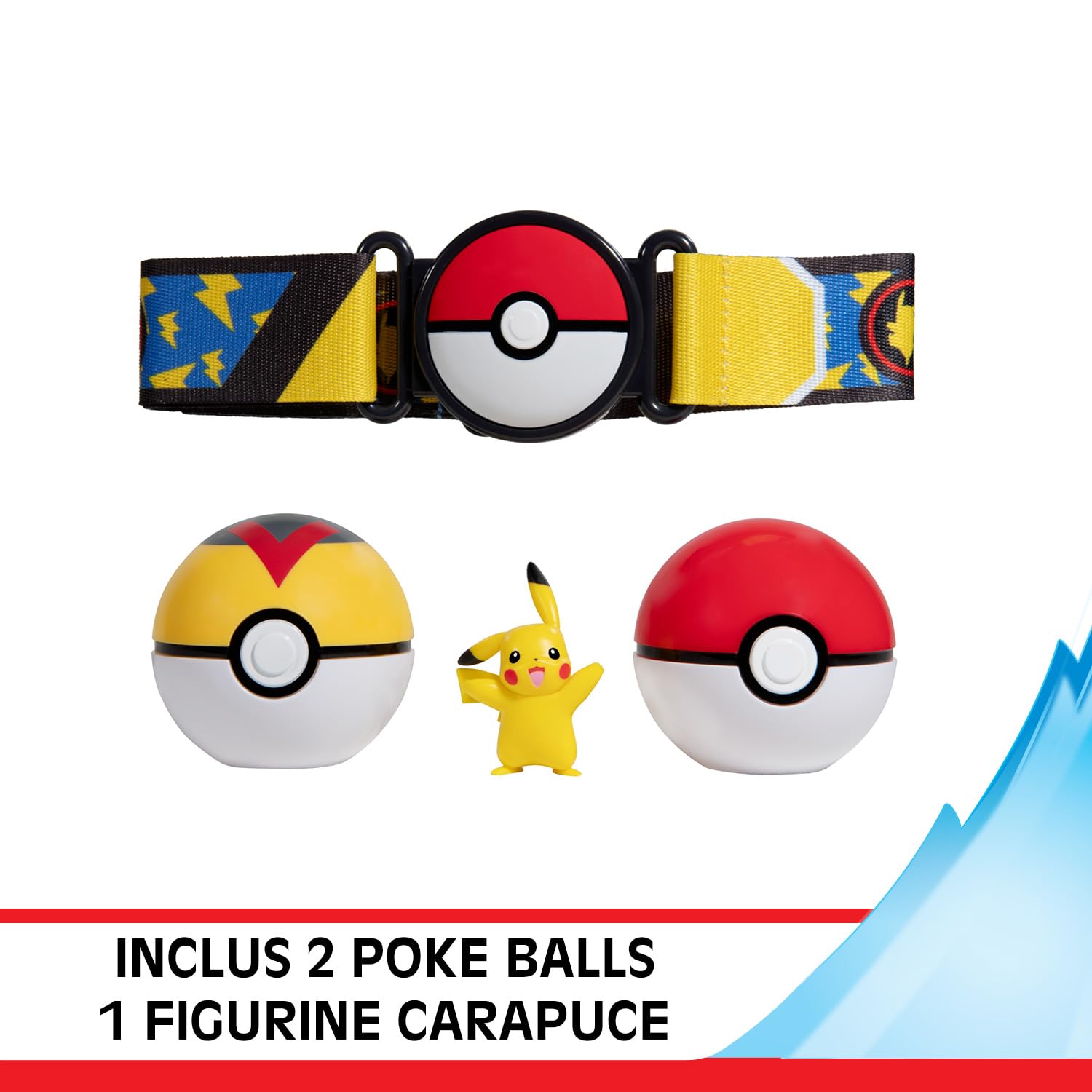 BANDAI - Pokémon - Ceinture Clip 'N' Go Pikachu Pokémon Day - 1 Ceinture, 2 Poké Balls et 1 Figurine Pikachu 5 cm - Accessoire pour se déguiser en Dresseur - Jouet Enfant 4 Ans et + - JW3162