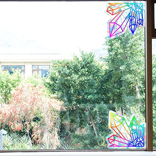 4Pcs Decorative Rainbow Window Film Diamond Shape Etched Glass Effect Window Stickers Glass Alert Decals Birds Strikes Colorful Baby Boy Bunny Outfit Photography (Pink, One Size) #TOP6