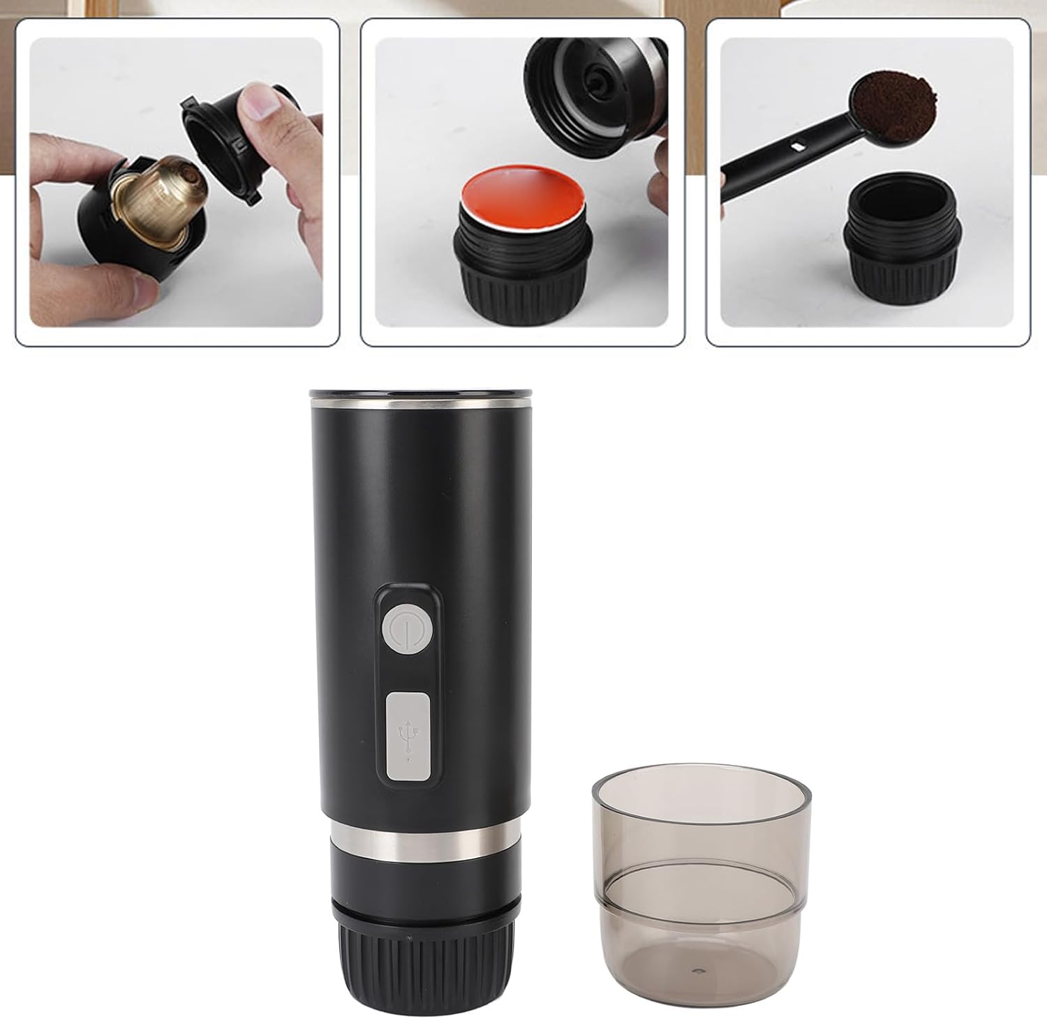 EBTOOLS Portable Espresso Machine, USB C Rechargeable Coffee Maker with 800mAh Battery for Ground Coffee and Capsules, 30 50ml Cup Capacity for Camping Hiking Travel Office