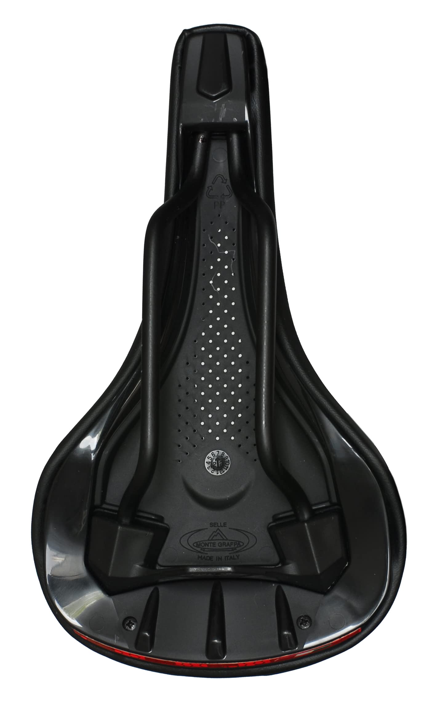 Selle Montegrappa de Vélo pour E-MTB Gravel Enduro Revêtement en éco Cuir avec Dispositif pour la visibilité Nocturne Menador Air Flow Noir