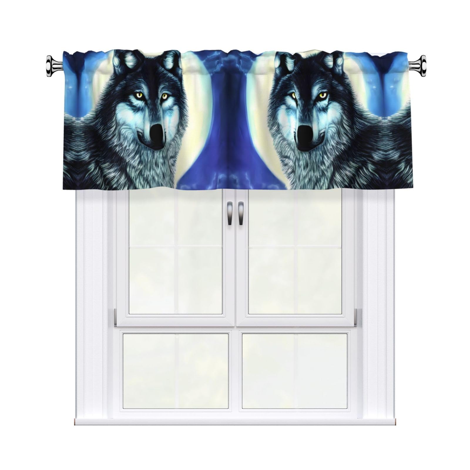 YYHHAOFA wolf under moon Prints Durable Kitchen Window Layer – 54x18 Inch 100% Polyester Valance with Precision Construction