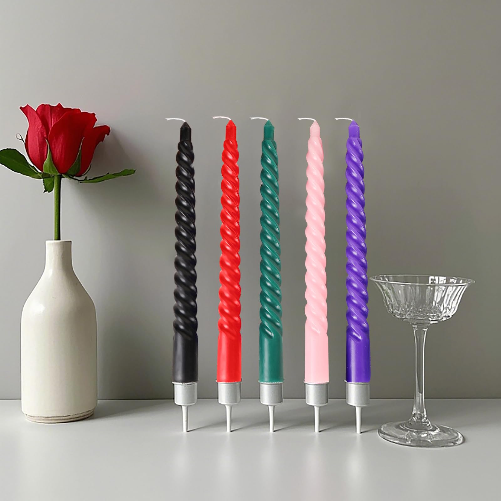 Spitzkerzen, Spiralkerzen, 20,3 cm, Set mit 4 Spitzkerzen, lange Kerzen, lange Kerzenständer, spiralförmige Spitzkerzen, Zuhause, Abendessen, Party, Hochzeit, Halloween (4, Weiß, 20,3 cm)