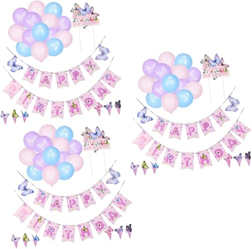 ifundom 3 juegos de decoración de fiesta para cupcakes, decoración de pasteles, banderines de mariposas, pancarta de cumpleaños, decoraciones de disponible en Yaxa El Salvador