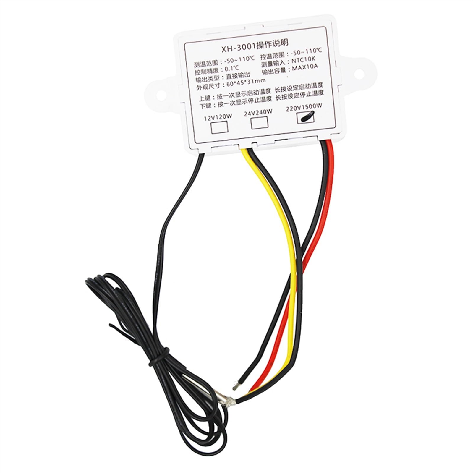 10 pcs/lot régulateur de température micro-ordinateur Thermostat 220 V avec sonde chaleur refroidissement XH-W3001 contrôle
