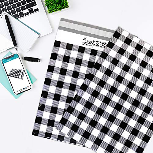 Pack It Chic - 10X13 (100 Pack) Gingham Plaid Poly Mailer Envelope Plastic Custom Mailing & Shipping Bags - Self Seal #TOP4