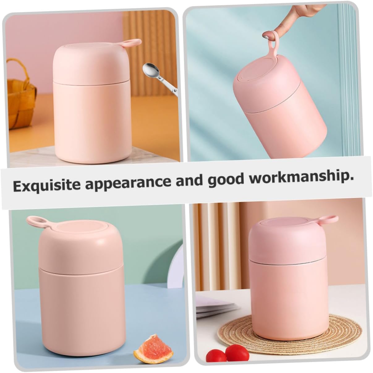 Abaodam Insulated Food Jar 500ml Portable Soup Cup with Leakproof Lid and Foldable Spoon, Vacuum Thermal Breakfast Cup for Students and Office Use, Pink