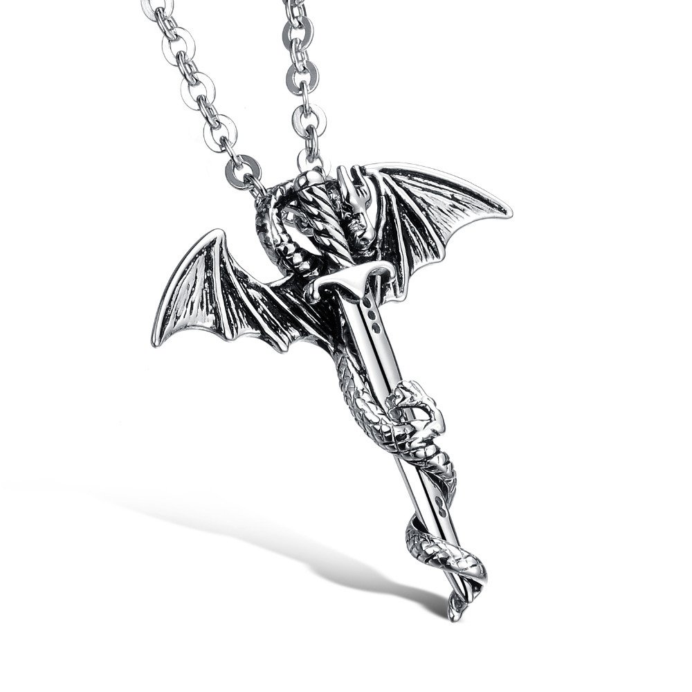 Asma Titanium Steel Dragon with Sword Angel Wing Cool Necklace Chain for Men (B01N810IOH) Amazon Price History, Amazon Price Tracker