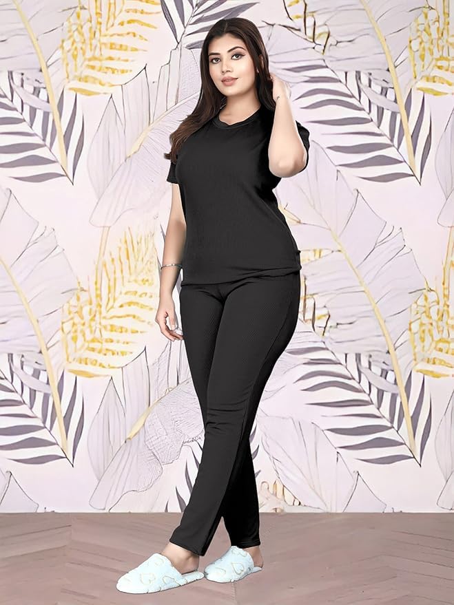 Image of Women's Active Wear Track Suits Cotton Blend Sportswear Top & Bottom Set for Woman Round Neck for Fitness & Workout T-shirt and Pant