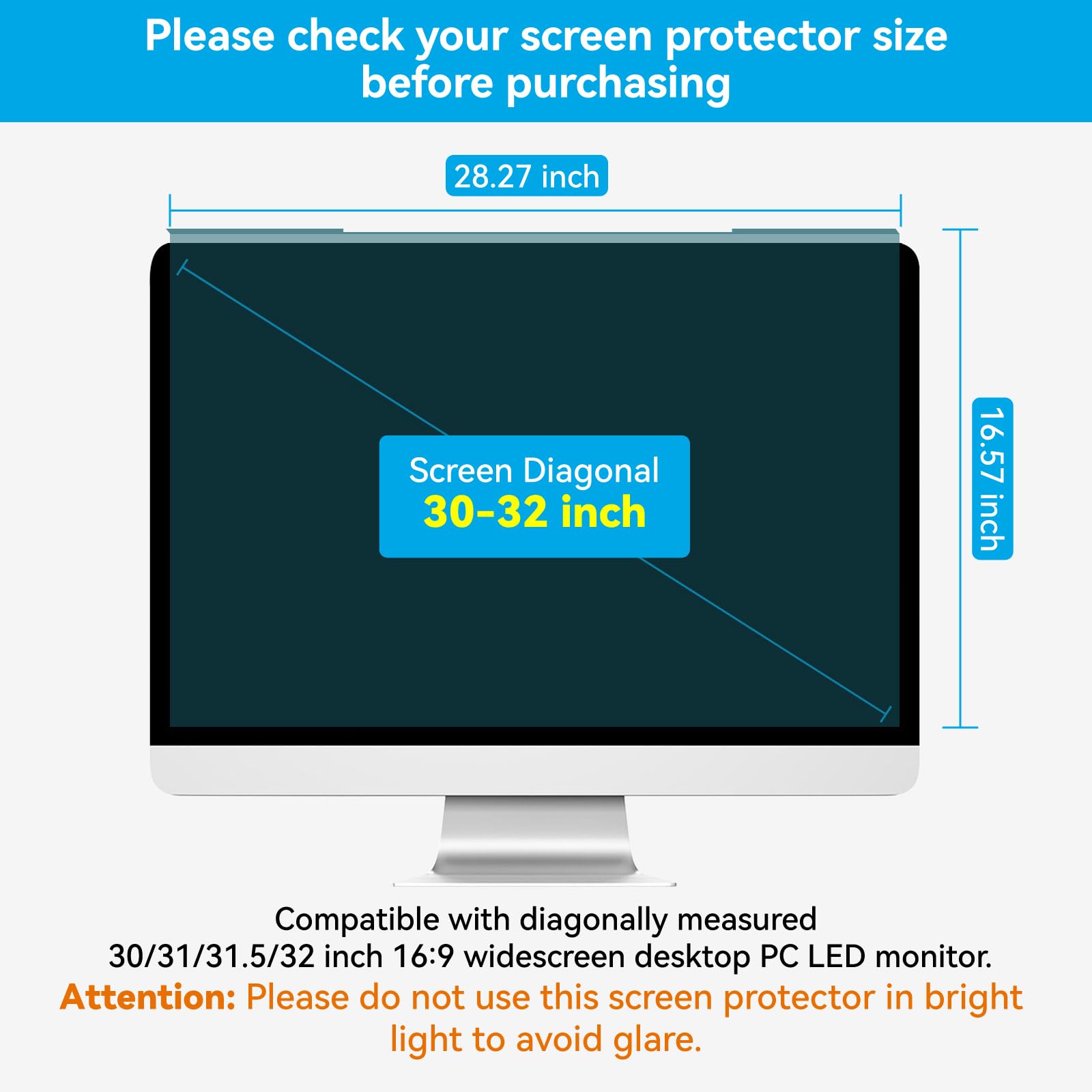 MOSISO 30-32 Pulgadas Protector de Pantalla Luz Anti-Azul Anti-UV Protección Ocular,para Diagonal 30/31/31,5/32 Pulgadas Monitor LED de Escritorio de Pantalla Ancha 16:9(71,8x42 cm/L x W)