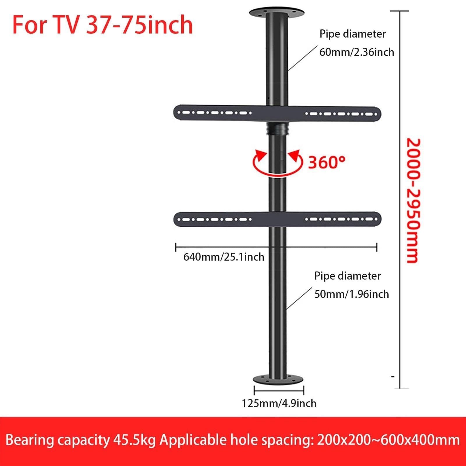 Soporte de Montaje para TV LCD, Marco de Piso Giratorio de 360 Grados, Soporte Giratorio para Pared divisoria, se Adapta a televisores de 32 a 75 Pulgadas (tamaño: 2000 a 2950 mm)