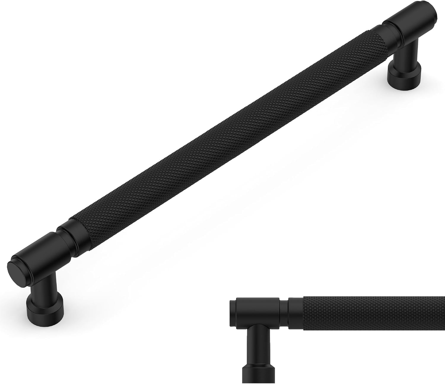 Amerdeco 10 Pack Matte Black knurled Cabinet Pulls 10 Inch(254mm) Hole Center Drawer Pulls Cabinet Hardware Kitchen Cabinet Handles for Bathroom AM032