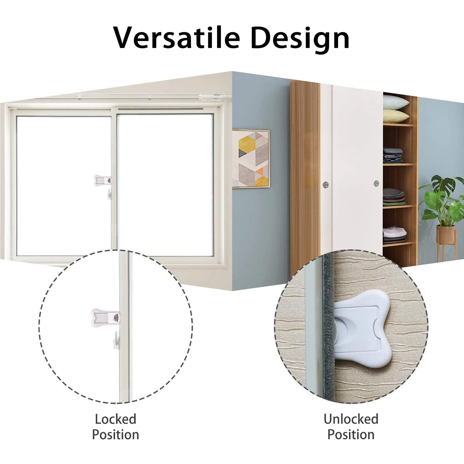4 PCS Bloc Porte Securite Bebe, Bloque Porte Coulissante Verrouillage de Sécurité Auto-adhésif Sans Percer Bloque Fenetre Securite Enfant pour Porte Coulissante Armoire Placard Fenêtre