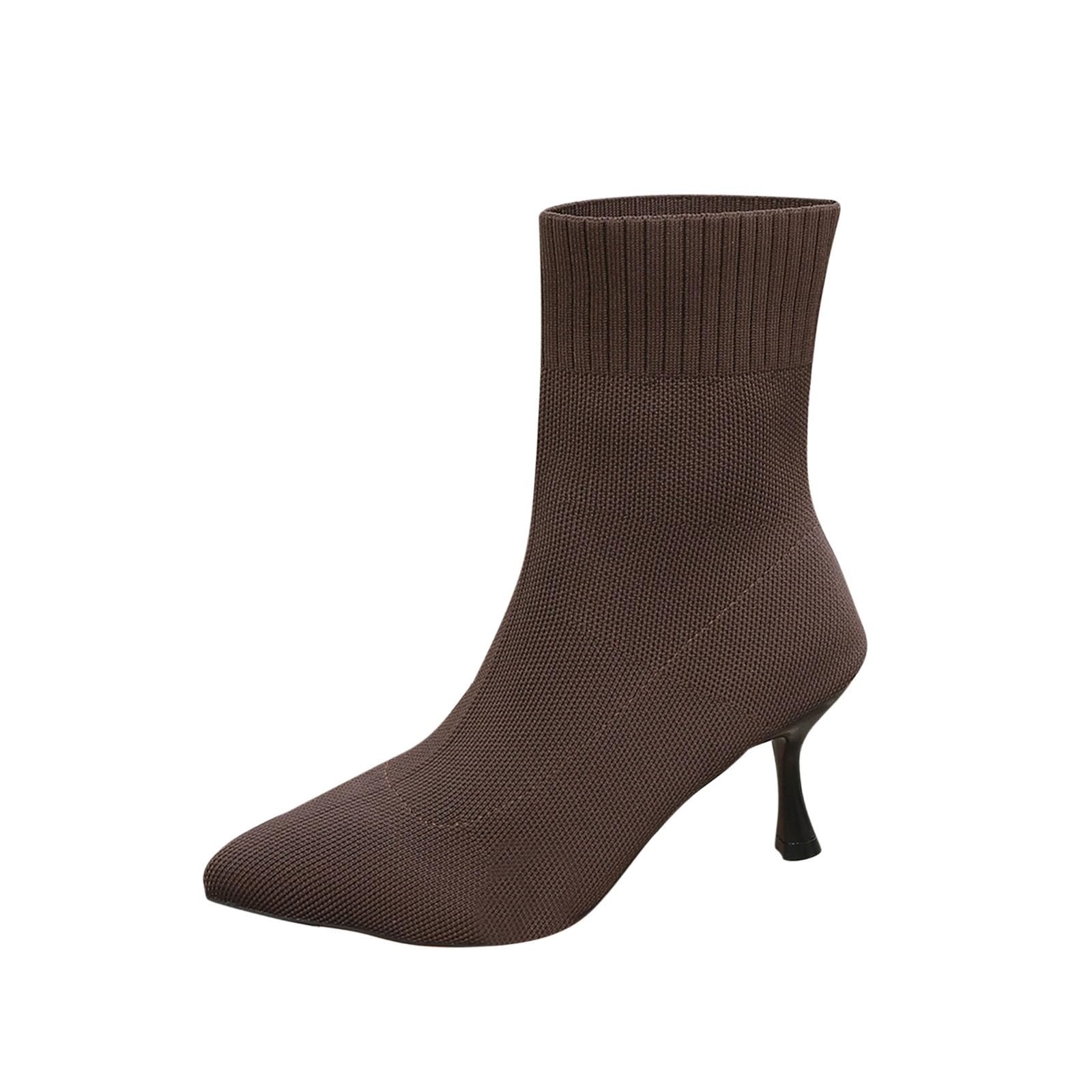 Womens High Heel Ankle Boot Fashion Elastic Knit Sock Boots with Square Toe for a Chic Look in