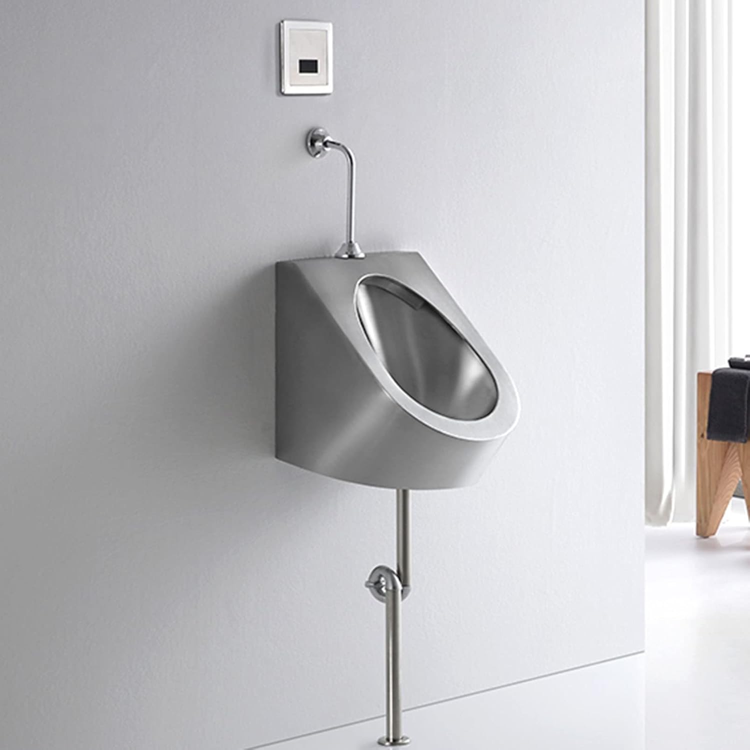 Stainless Steel Urinal Wall Mounted Urinal, Modern Creative High-Efficiency Washout Urinal with Drain Valve, Commercial Residential Use Bathroom Toilet Urinal, (Wall Drainage Kit 1)