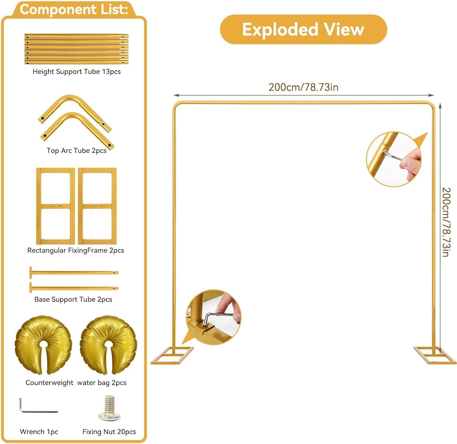 Wedding Arch Backdrop Stand Square 6.5FT Heavy Duty Metal Frame, Balloon Arch Stand Adjustable Photo Booth Decor for Valentine’s Day, Baby Showers, Birthdays, Anniversaries