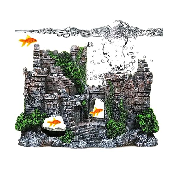 DXIA Aquarium Decoration, Stone Castle Fish Tank Decorations Plants with Crafts Moss, Resin Crafts Moss Aquarium Fish Tank Ornament Decoration, Aquarium Accessories, Aquarium Furniture