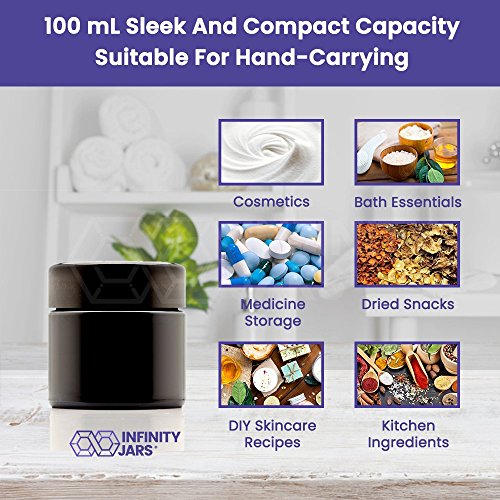 Infinity Jars 100 Ml (3.3 Fl Oz) Black Ultraviolet Refillable Empty Glass Screw Top Jar #TOP3