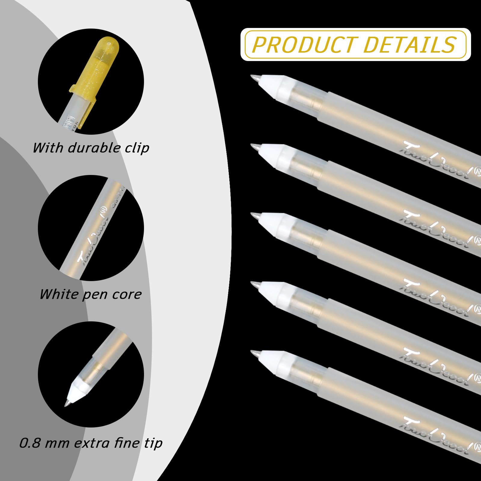 Fine Point Gold Gel Pen Set, 12 Pcs Exam Gold Ink Pens, 0.8 mm Fine Line Drawing Pens, Fine Tip Highlight Sketching Pens - Image 3