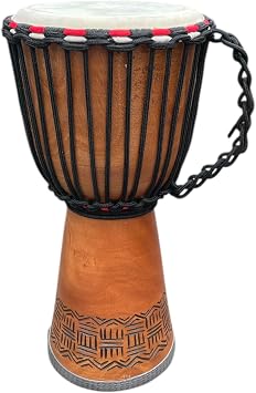JIVE Djembe Drum 16 Tall Solid Mahogany African Djembe Drum with Deep Tribal Carving and Genuine Goat Skin Drumhead Tribal Percussion Instrument for Drummers and Home Decor
