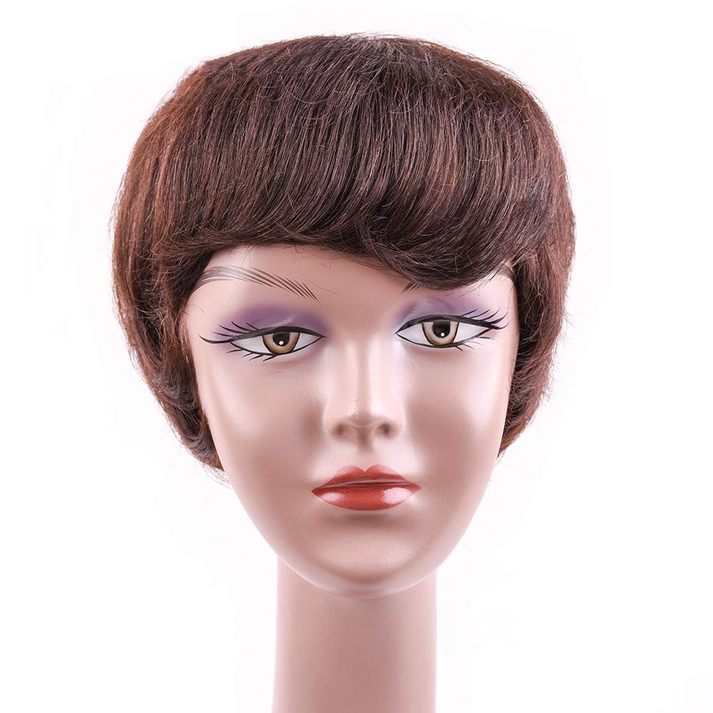 Huangyongchun Women Ladies Short Wig Natural Curly Hair Dark Brown Full Wig + Free Wig Cap Fashion (Color : Brown)