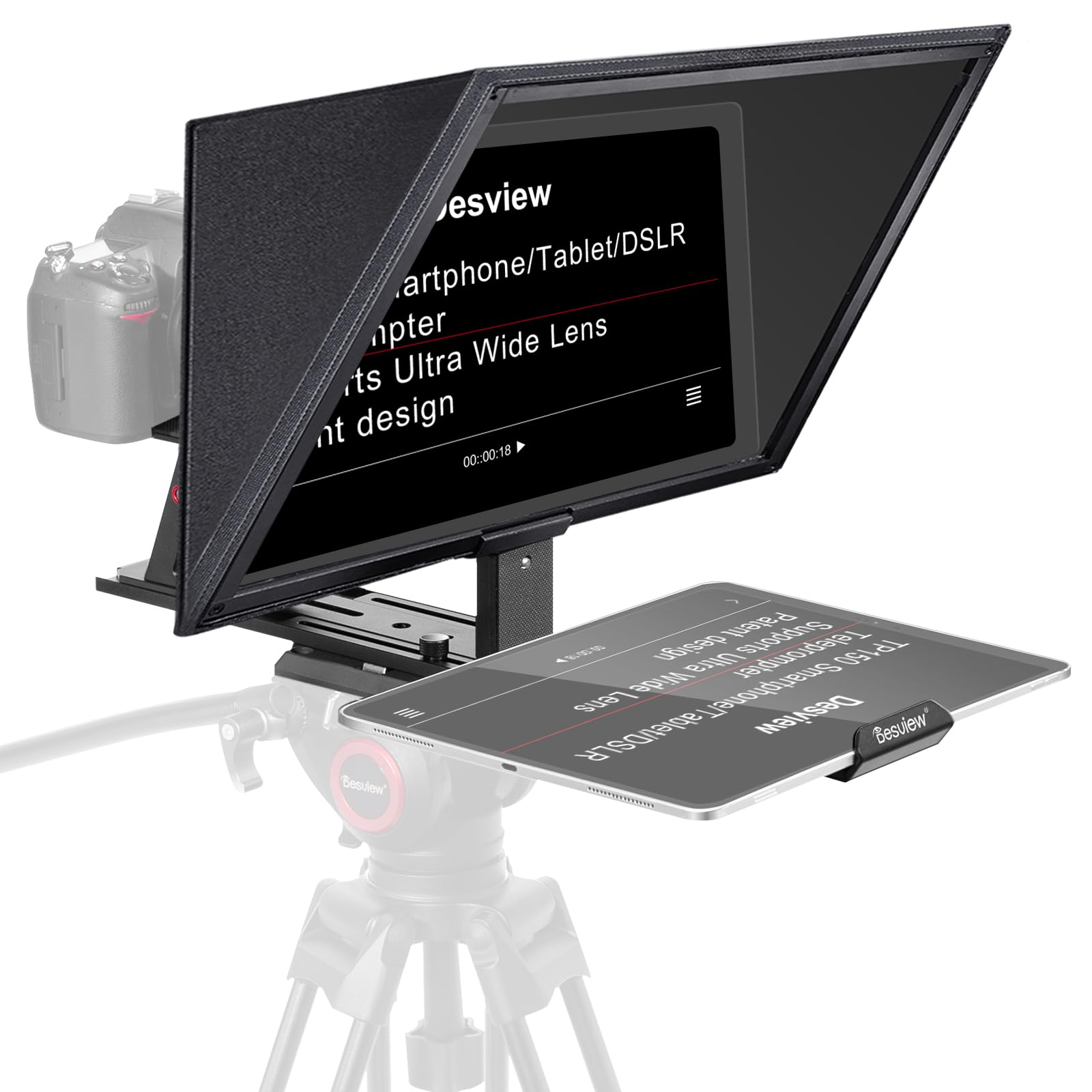 TP150 Teleprompter, 15 Inch Aluminium Alloy Teleprompters with Remote Control and App Compatible with Smartphone iPad iOS/Android Tablet DSLR Camera for Video Recording and Live Streaming