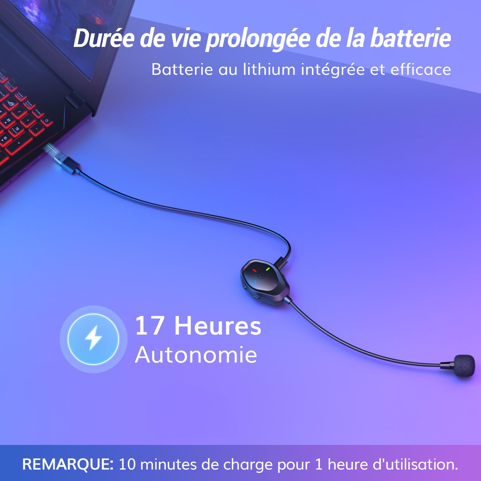 TONOR ModMic sans Fil, Microphone Perche Amovible pour Casque, Microphone de Jeu pour Console, Réduction du Bruit, Rechargeable par USB, Compatible avec Win/Mac/Android/iOS, TGP1