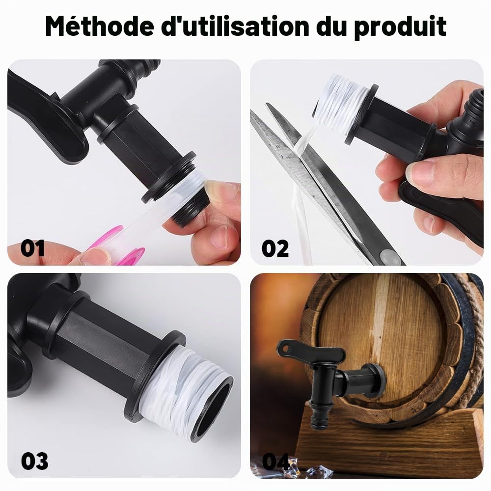 Robinet Cuve Plastique, Robinet Recuperateur Eau de Pluie avec Joint 3/4" Robinet pour Citerne Pluies avec Ruban étanche Boucle Filetée pour le Jardin l'Industrie Recuperateur Eau de Pluies