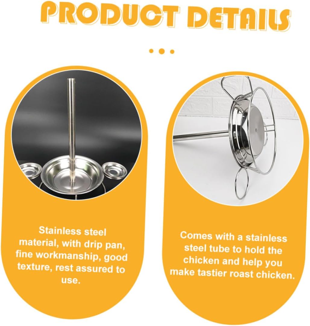 Stainless Steel Turkey Roaster with Drip Pan Beer Can Chicken Holder Outdoor Grilled Rack for Smoking Grilling Roast Chicken Legs Wings Stand for Camping Barbecue